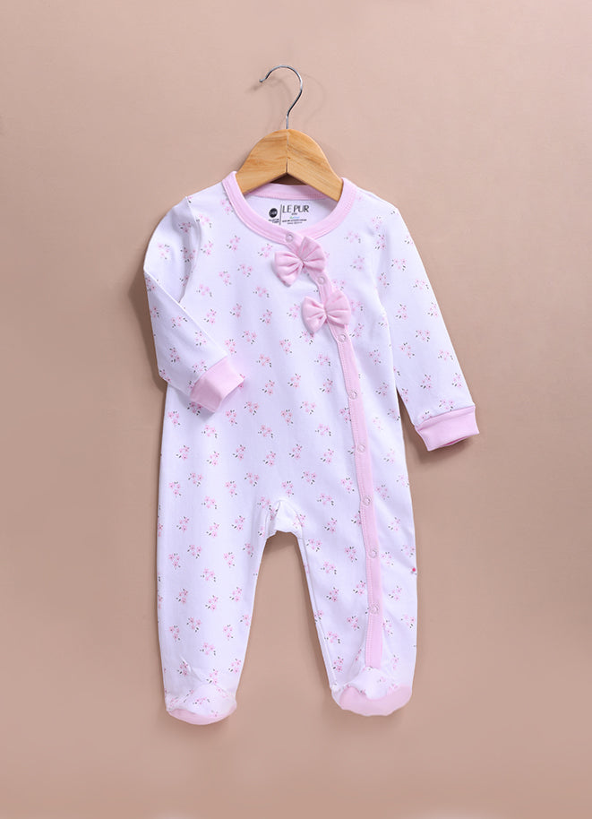 Le Pur Baby Girl Sleepsuit Set of 2 | Biocool Cotton Newborn Clothes | Soft Infant Romper with Bow & Side Snap - LE PUR!